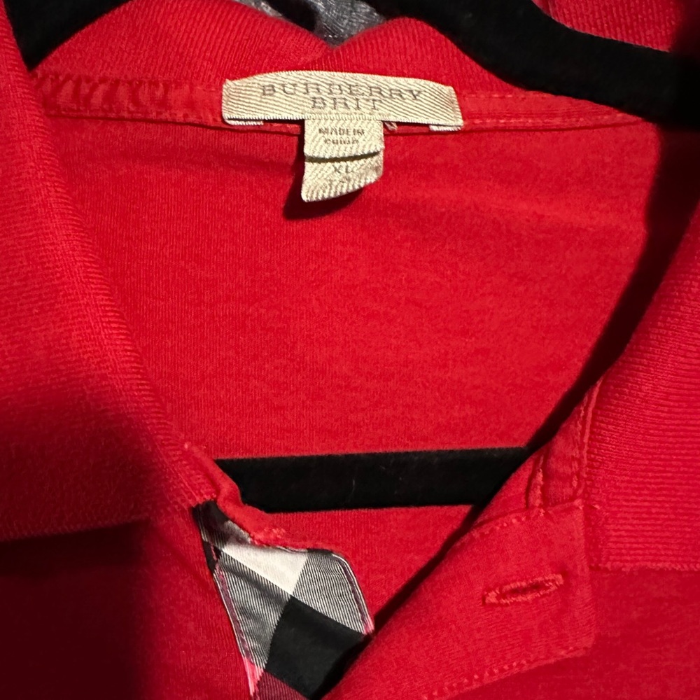 Burberry Brit Mens Red Black Metallic Logo Burberry Cassius Cotton Piqué Polo XL